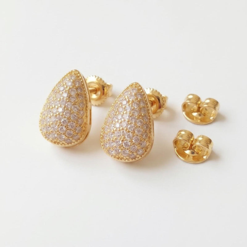Pave Teardrop stud earrings, gold