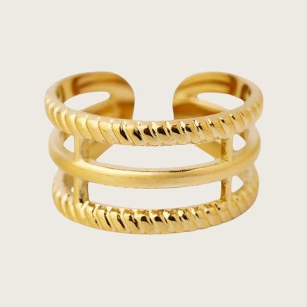 18k gold plated stainless steel three layer Ring for girls and women, Kaaf Creations
