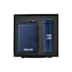 Sapphire Elite blue leather notebook stainless bottle pen corporate gift UAE