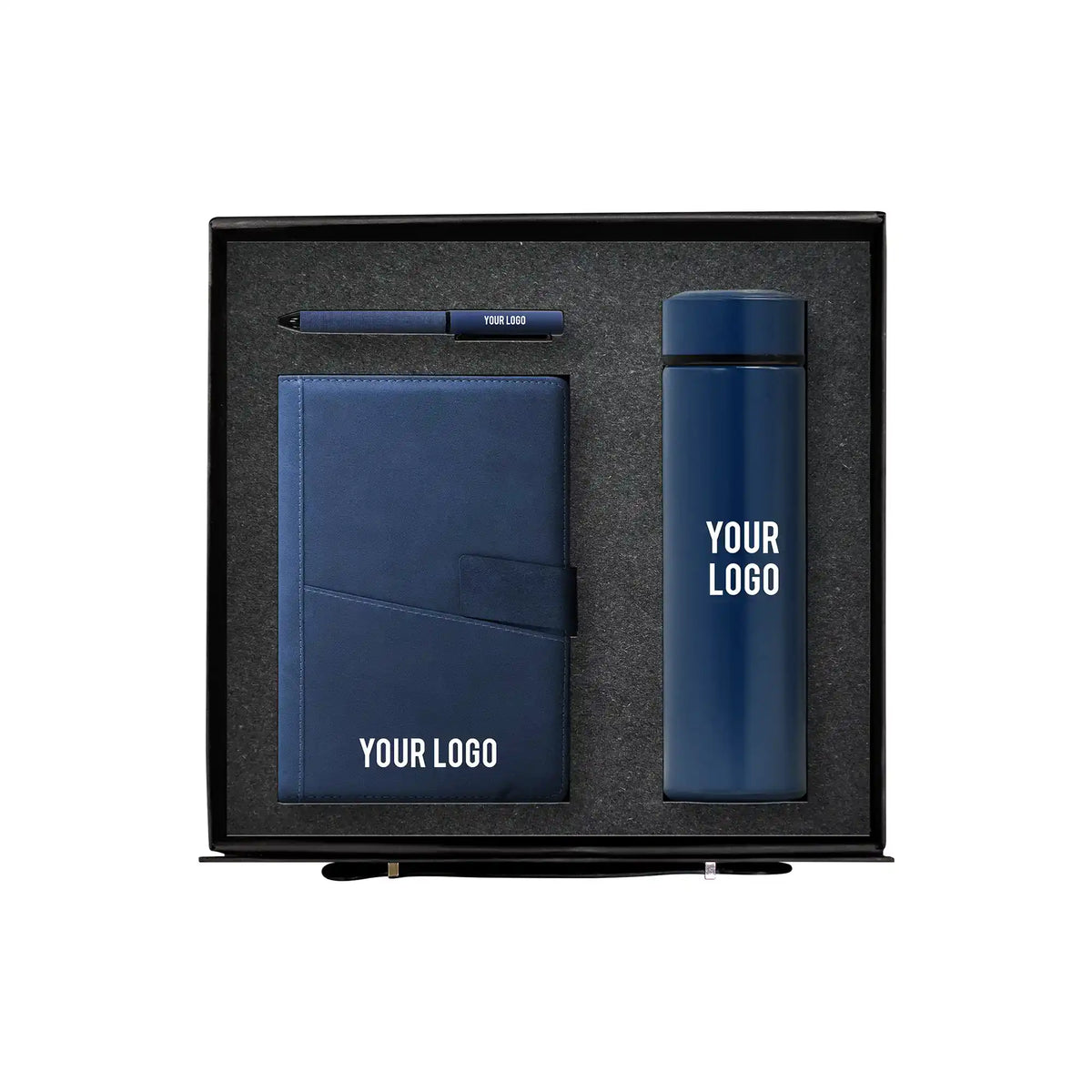 Sapphire Elite blue leather notebook stainless bottle pen corporate gift UAE