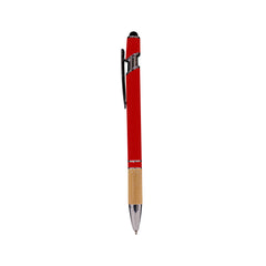Metal Pen With Stylus and Bamboo Grip Red