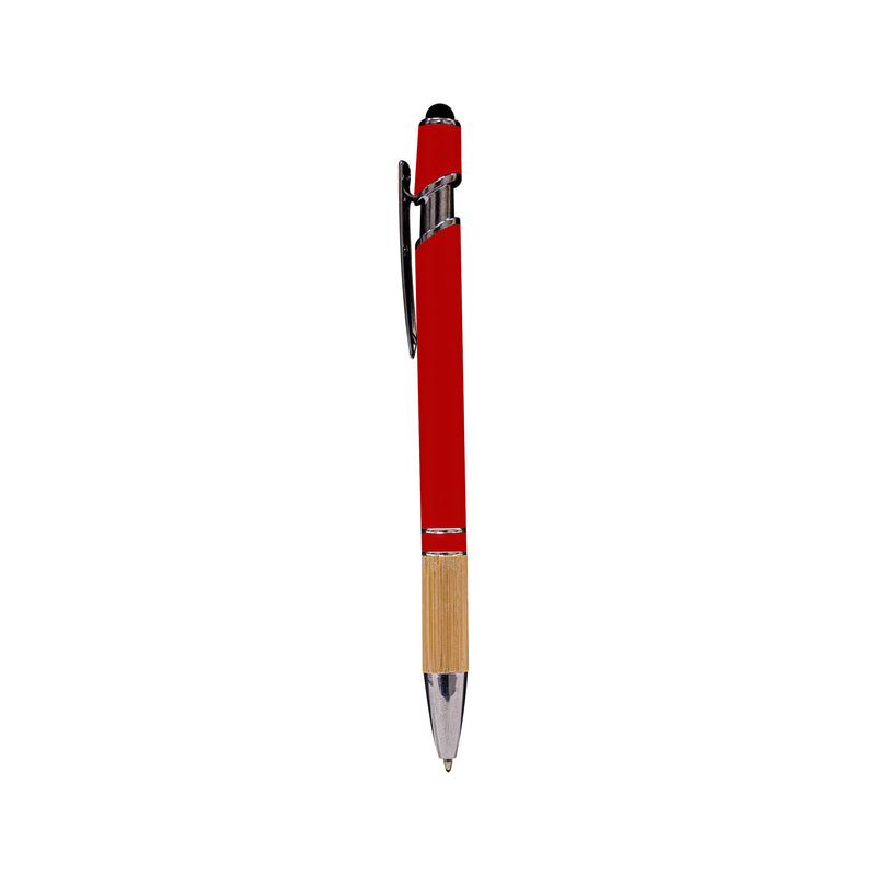 Metal Pen With Stylus and Bamboo Grip Red