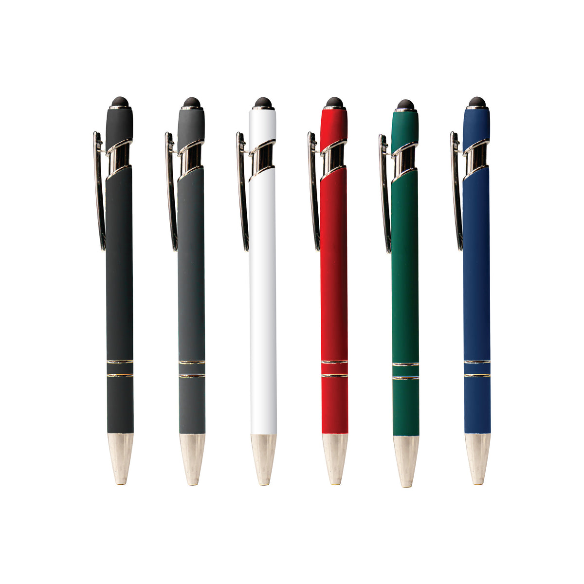 Metal Pen With Silver Ring And Stylus Blue