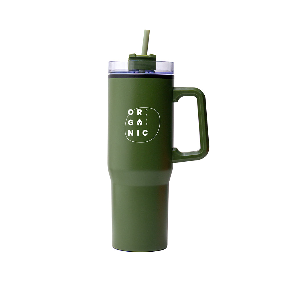 Green Tumbler with Straw and Handle