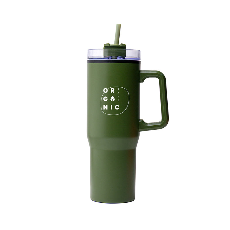 Green Tumbler with Straw and Handle
