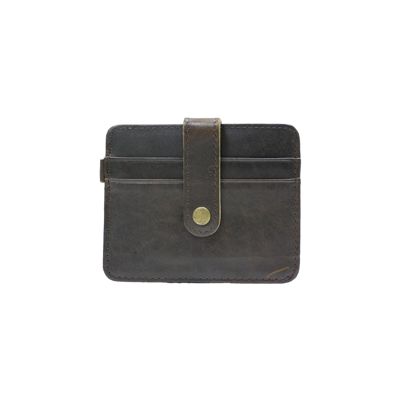 Leather card holder with button