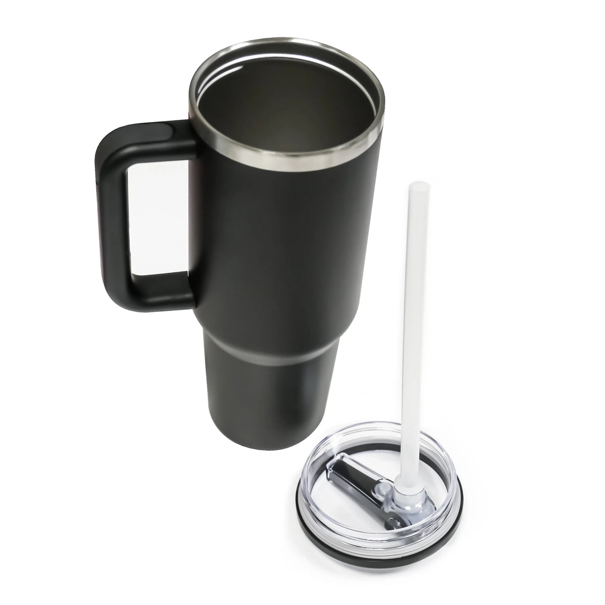 Double Walled Tumbler With Handle And Flip Straw Black