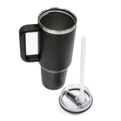 Double Walled Tumbler With Handle And Flip Straw Black