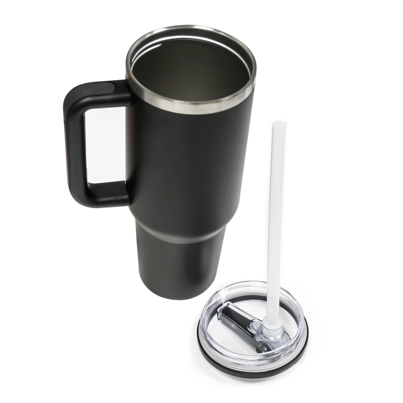 Double Walled Tumbler With Handle And Flip Straw Black