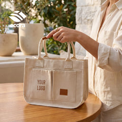 Canvo laminated canvas tote in natural with leather handles