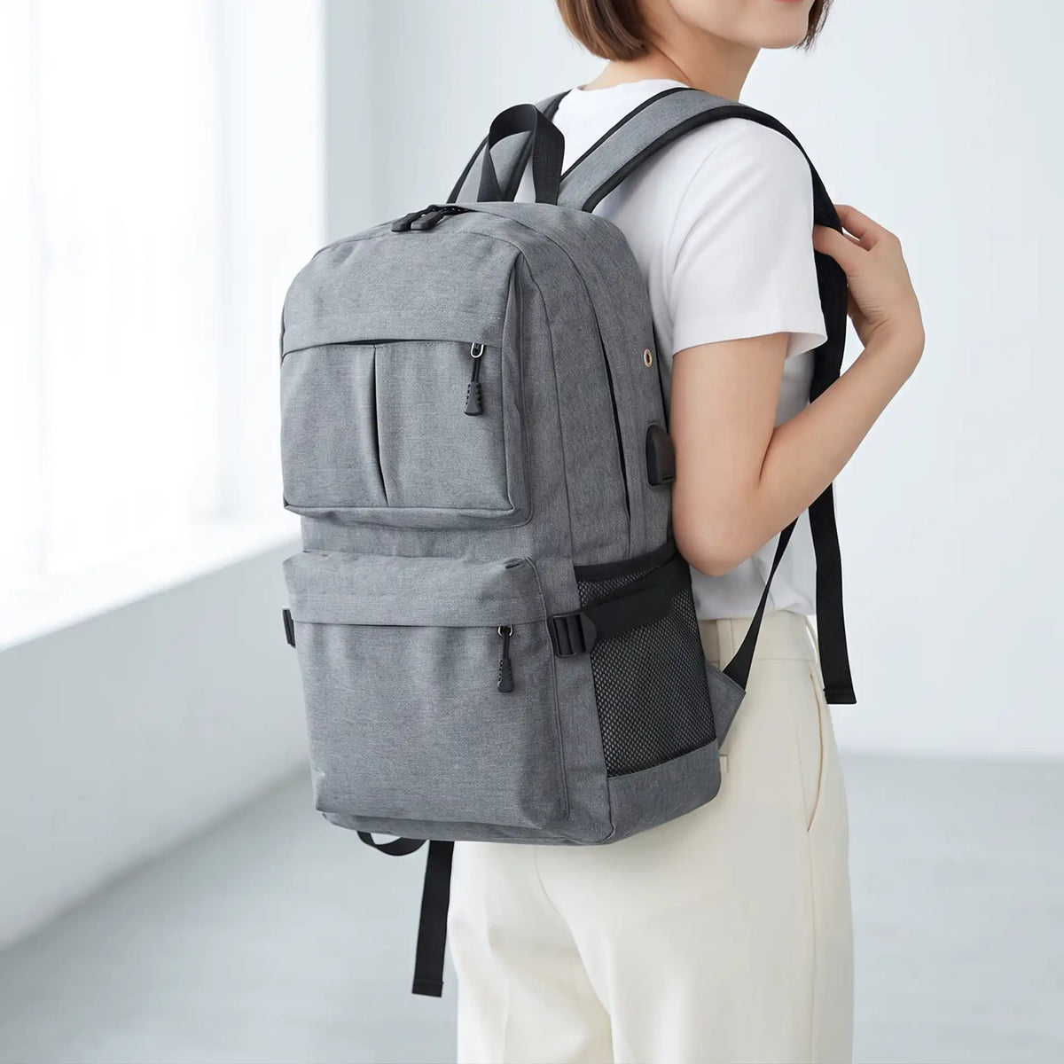 Back pack with USB Charging Point Gray
