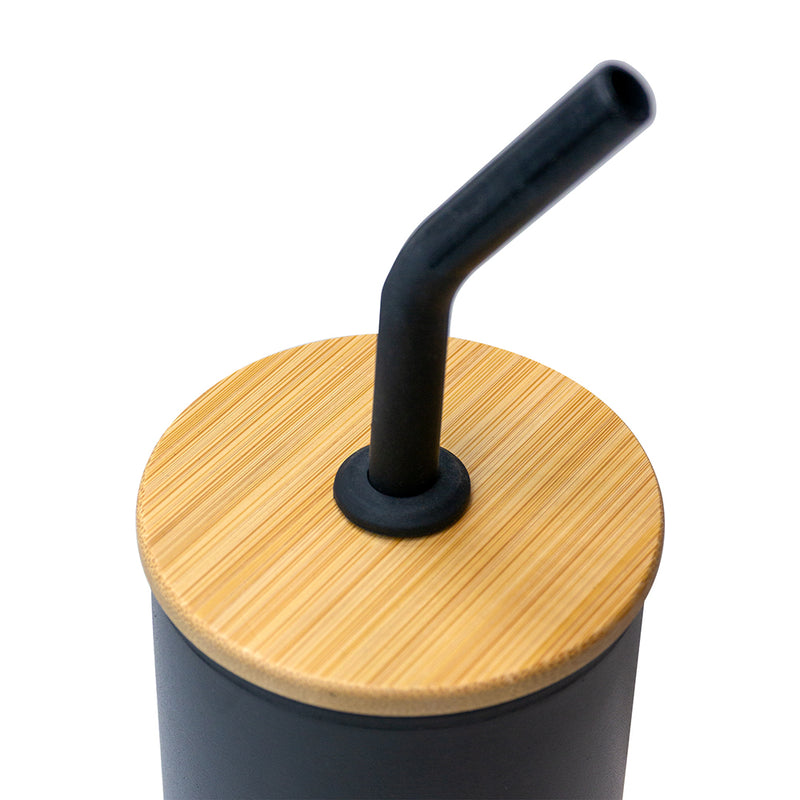 Black Eco Tumbler with Bamboo Lid and Straw