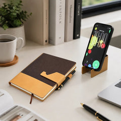 Dual Tone A5 Notebook with Detachable Mobile Stand Brown