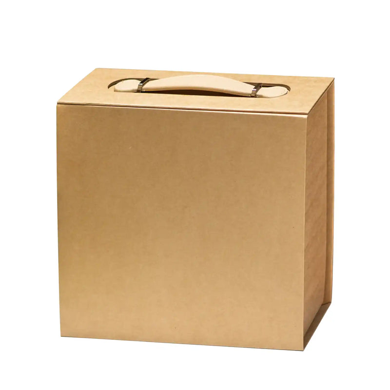 Luxury Gift Box with PU Leather Handle Brown Large