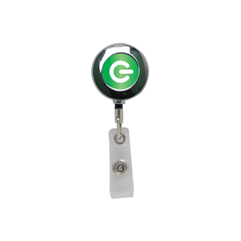 Silver Metal badge reel with a medium round surface