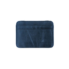 Leather card holder with both side opening Blue