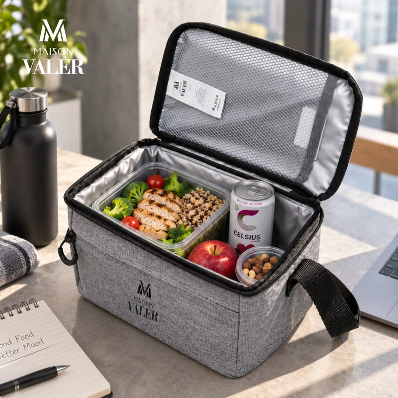 Maison Valér Carvo insulated lunch cooler bag in heather grey, front view
