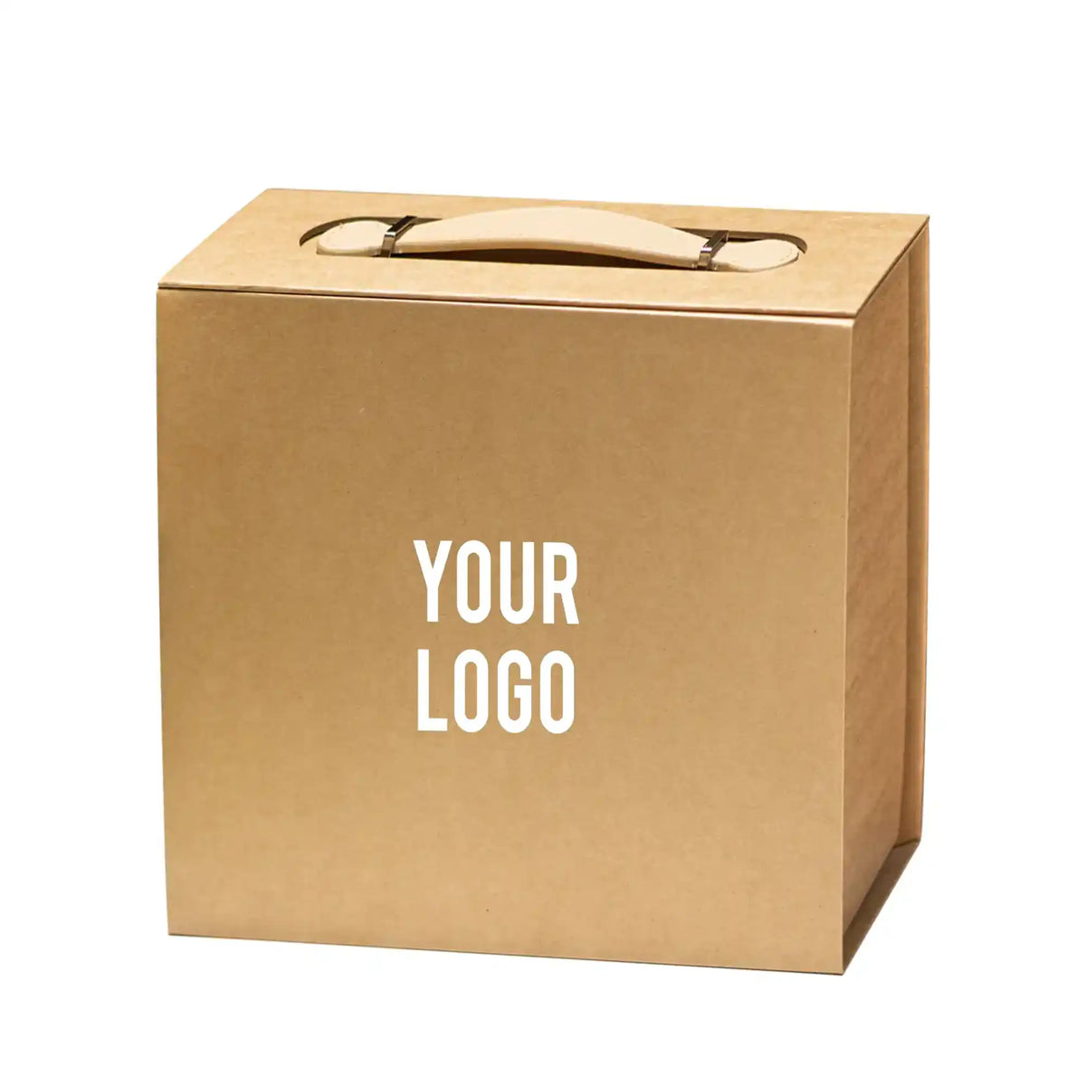 Luxury Gift Box with PU Leather Handle Brown Large
