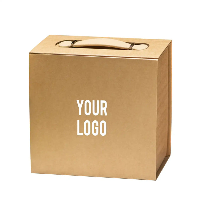 Luxury Gift Box with PU Leather Handle Brown Large