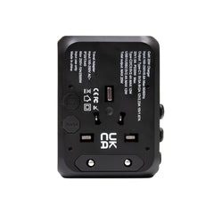 Universal travel adapter with 3 Type C and 2 USB A ports