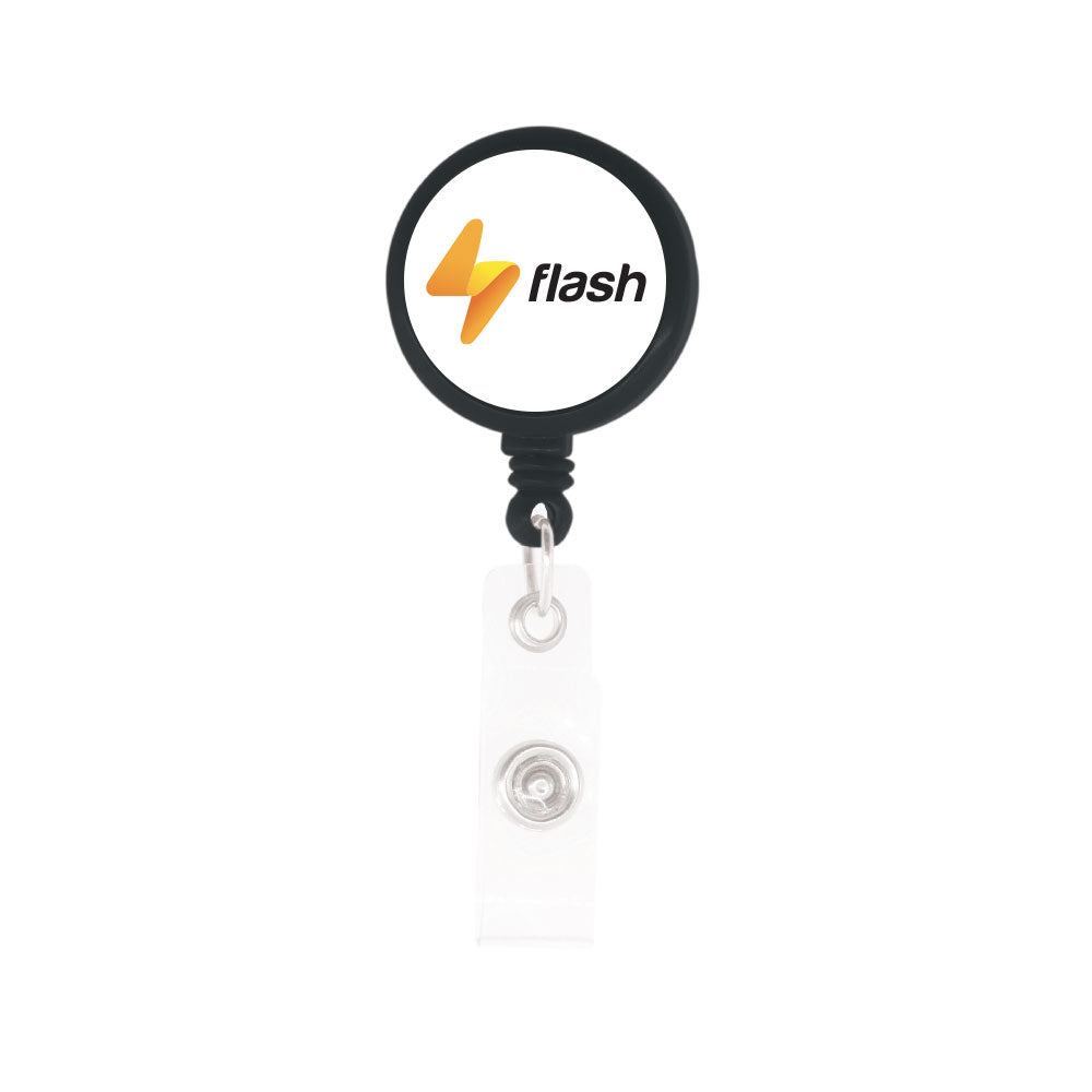 Plastic badge reel with big round surface Black