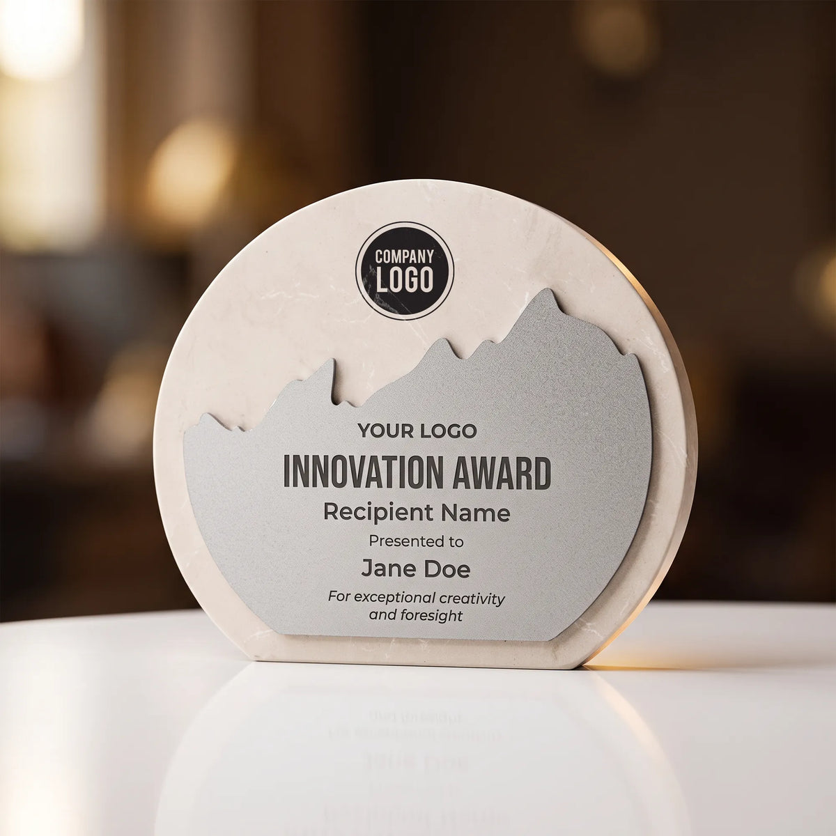 White Stone Plaque Award With Metal Plate
