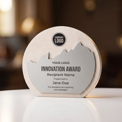 White Stone Plaque Award With Metal Plate