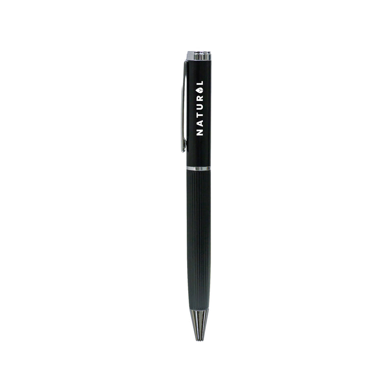 Black metal pen with lined barrel and silver clip – 11610BK