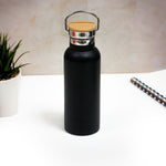 Insulated Bottle With Bamboo Cap Black