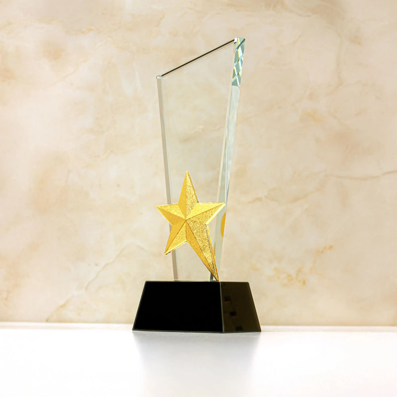 Crystal Trophy with Metal Star
