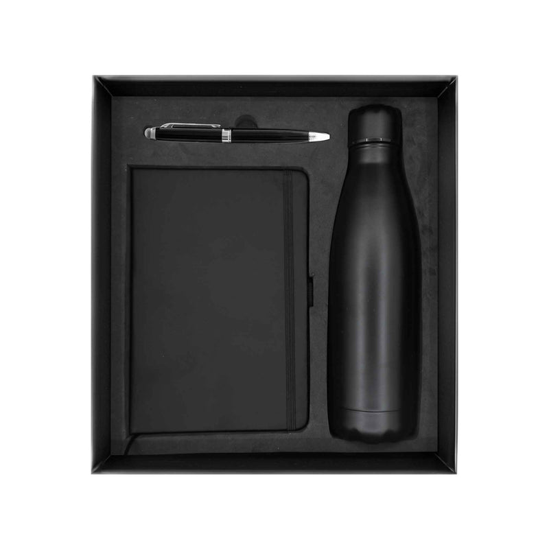 Promotional Giftset with Black Notebook pen and InsulatedBottle