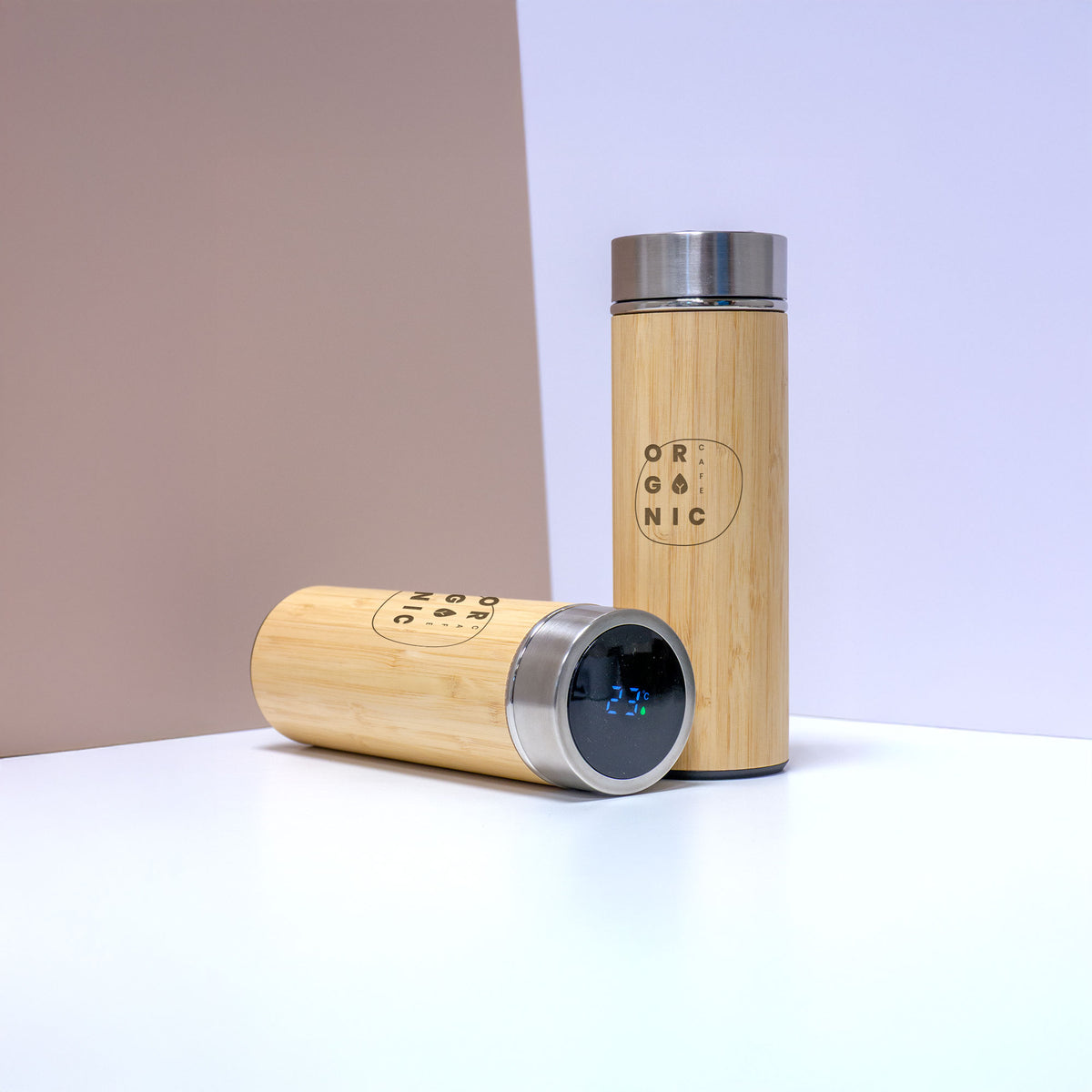 Bamboo Thermos Bottle with Digital Temperature Display