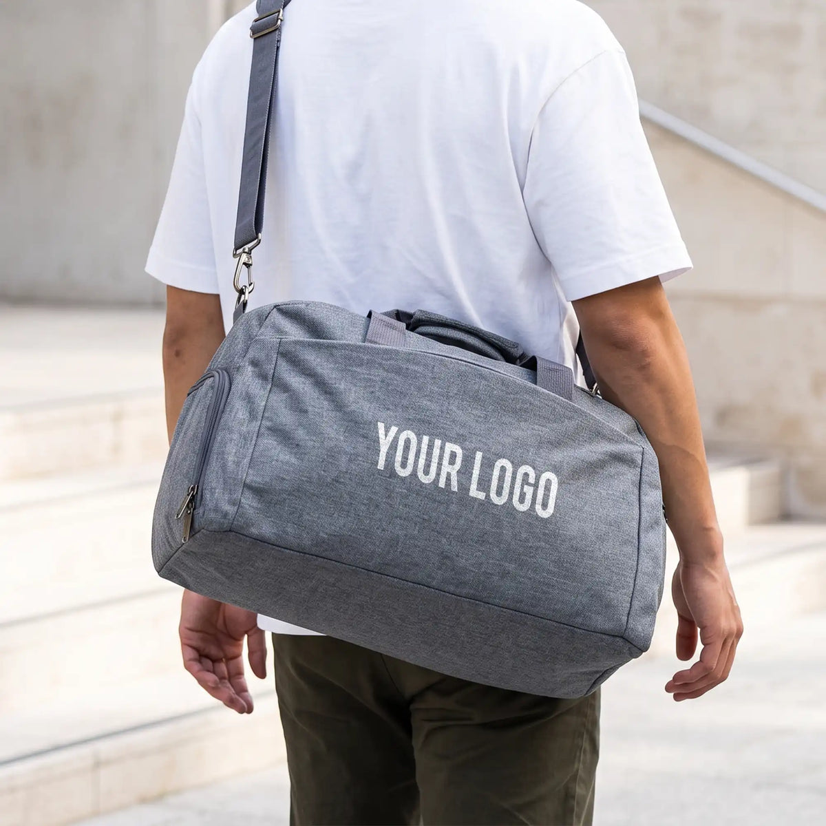Duffle Bag with front and side pocket gray
