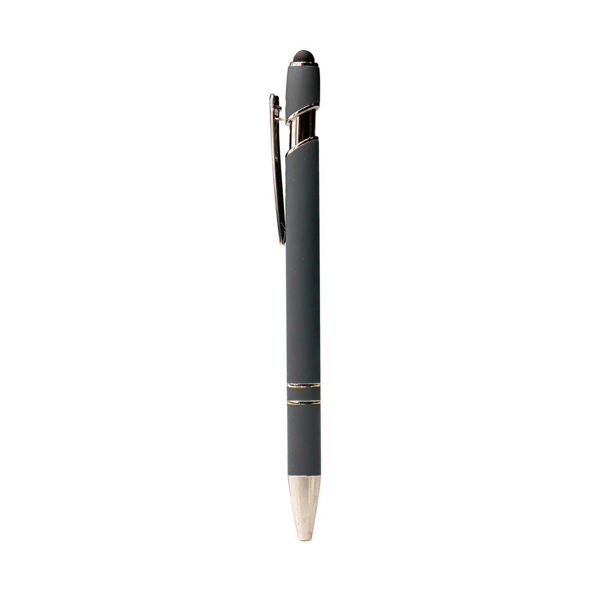 Metal Pen With Silver Ring And Stylus Gray