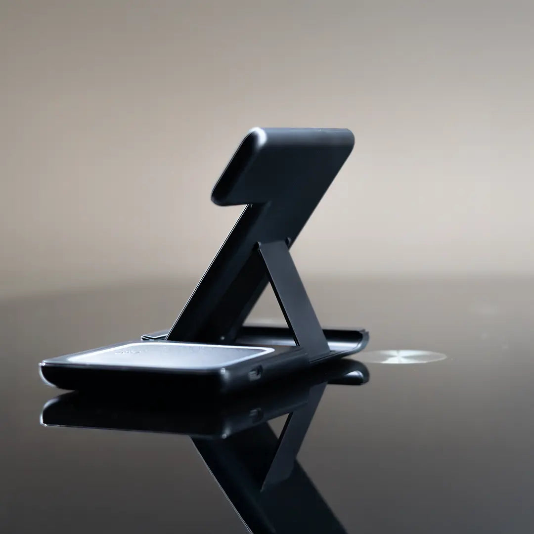 3-in-1 Wireless Charging Station with LightUp Logo - Black Foldable Design