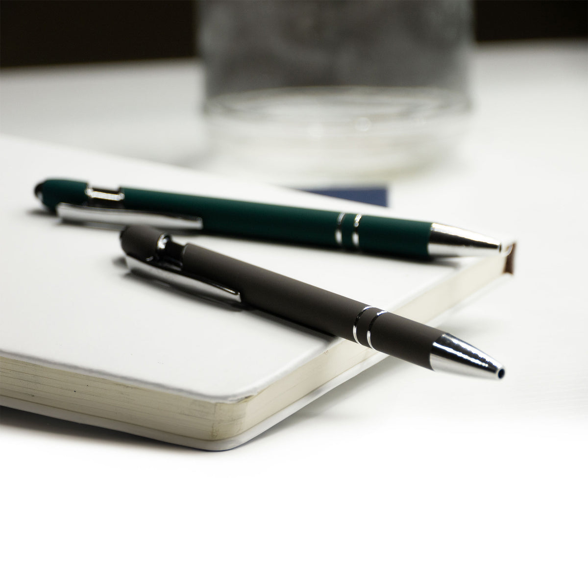Metal Pen With Silver Ring And Stylus Gray
