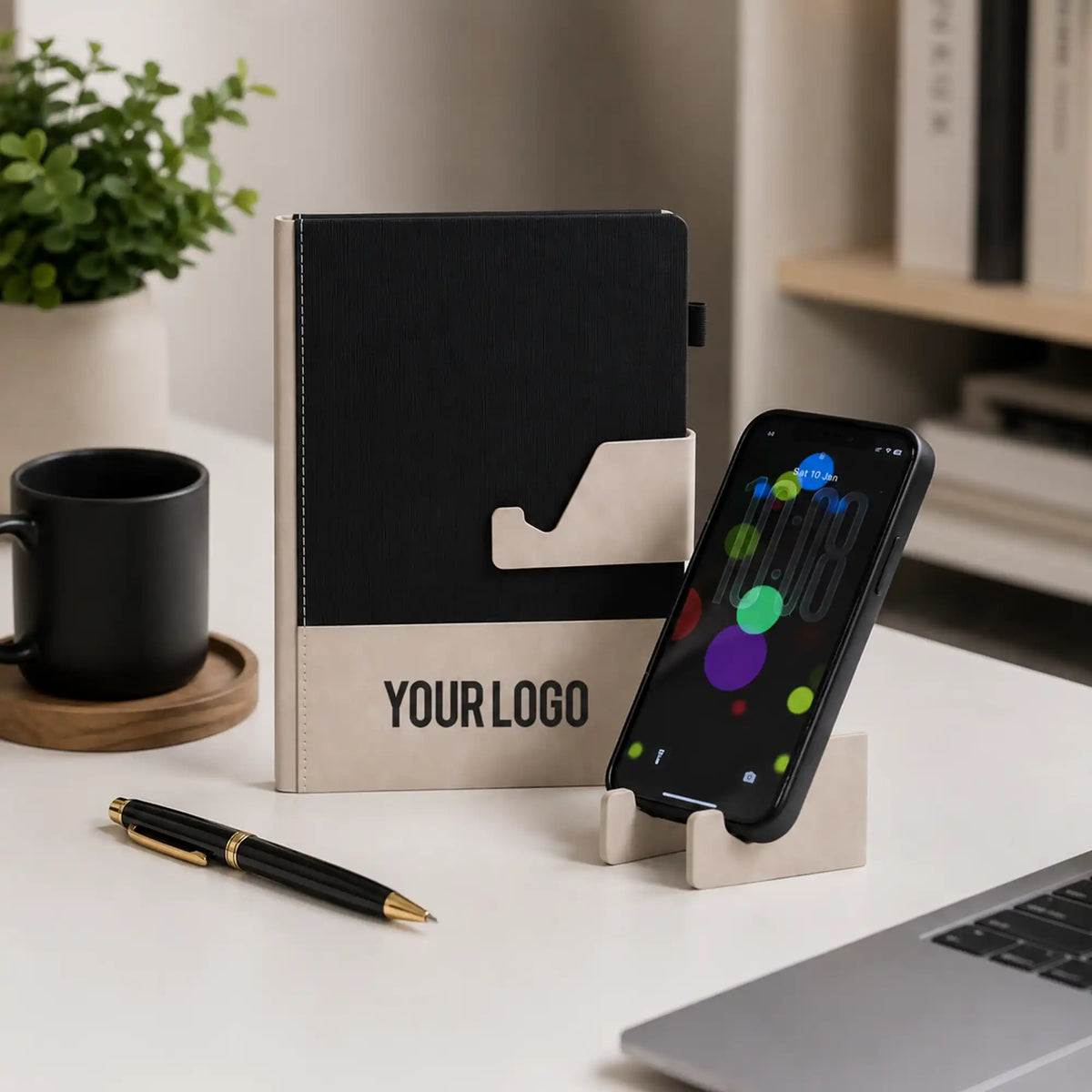 Dual Tone A5 Black Notebook with Detachable Mobile Stand