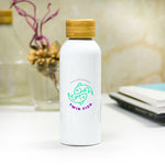 Insulated Bottle With Bamboo Lid White