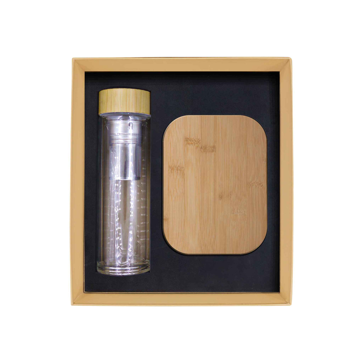 Promotional Giftset With  Bamboo Lunchbox and Glass Bottle