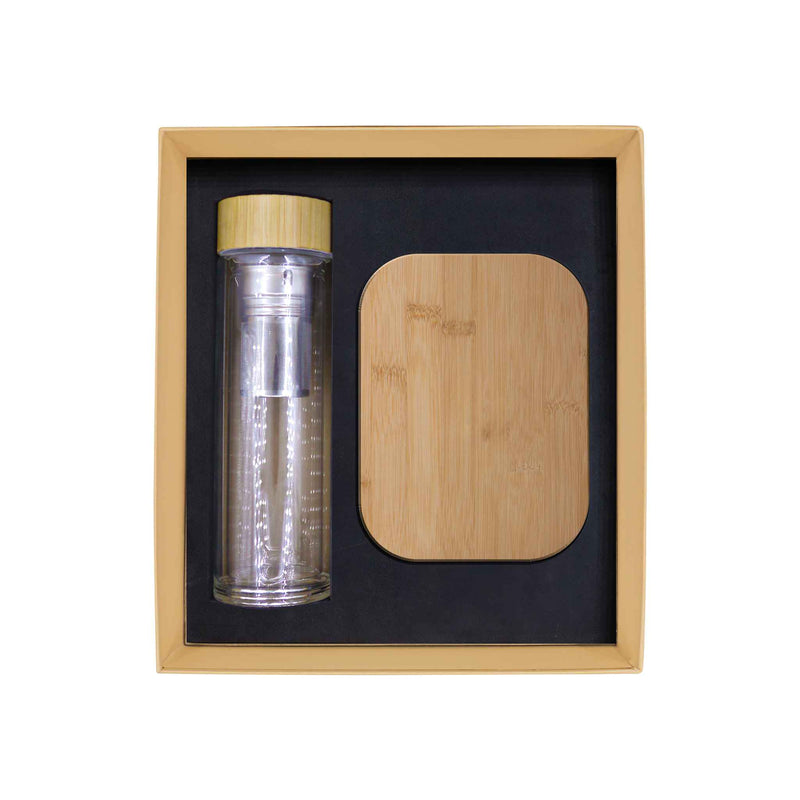 Promotional Giftset With  Bamboo Lunchbox and Glass Bottle