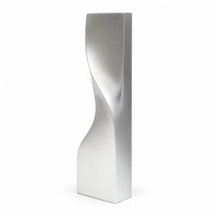 Matte silver twisted crystal award, tall sculptural column shape