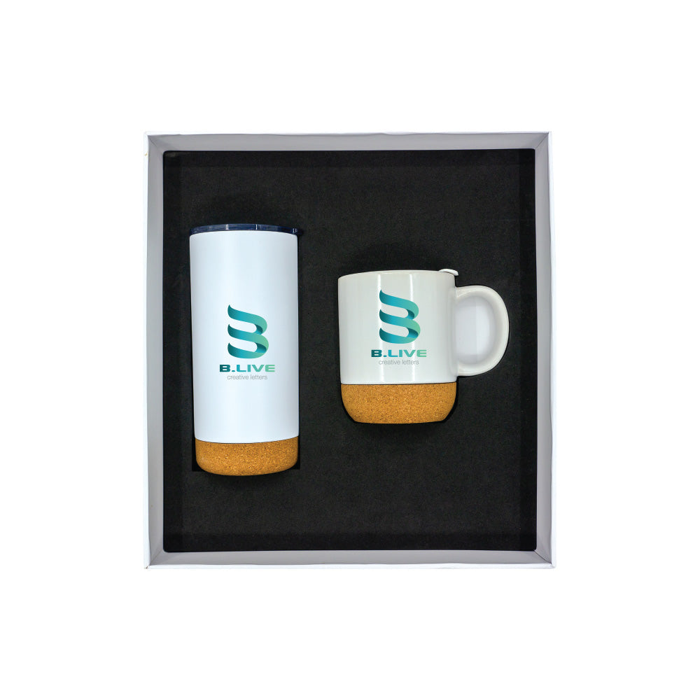 Promotional Giftset with Cork Ceramic mug and Tumbler