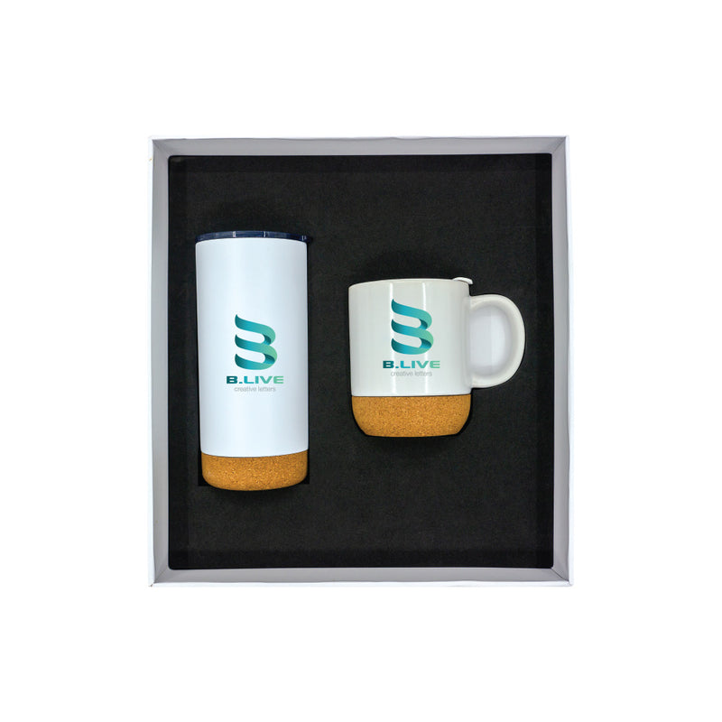 Promotional Giftset with Cork Ceramic mug and Tumbler