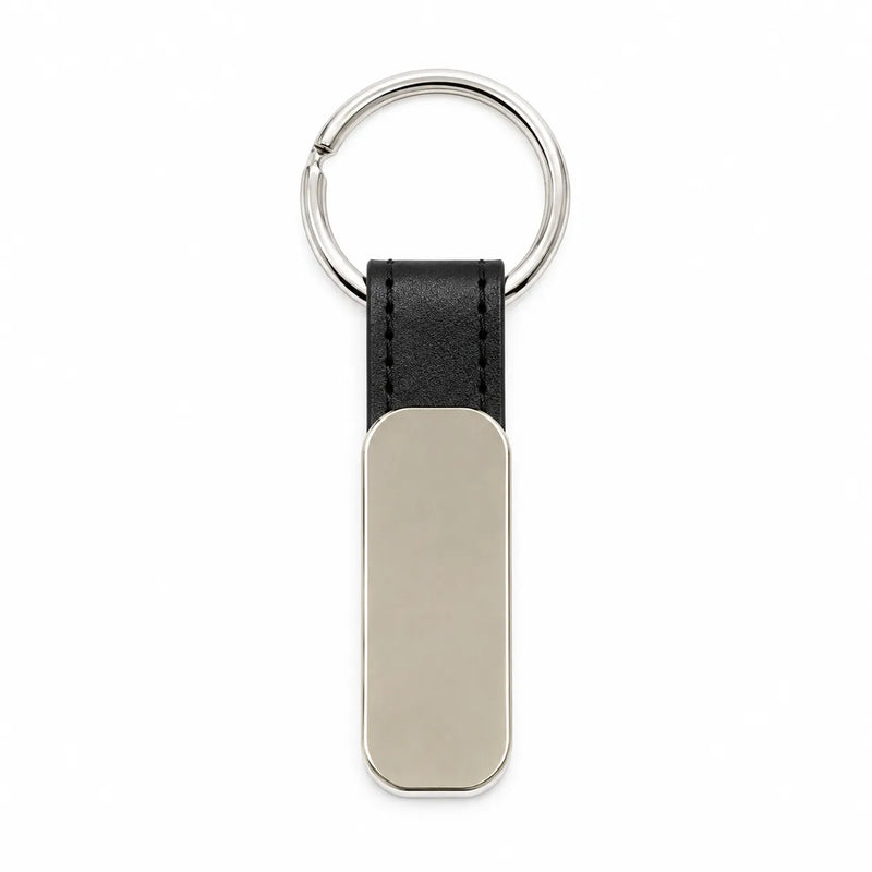 Silver Tag Leather Strap Keychain