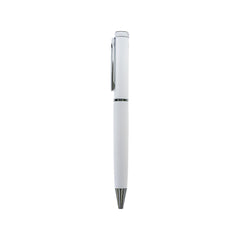 White metal pen with lined barrel and silver clip – 11610WT