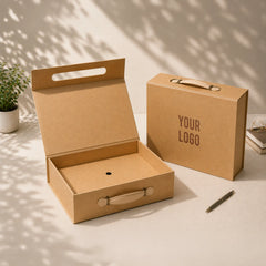 Luxury Gift Box with PU Leather Handle Brown Large