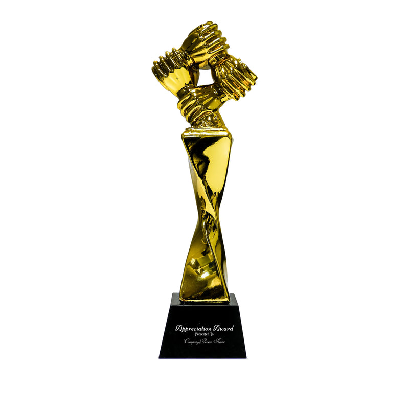 Award Trophy Hand Holding full gold with black base