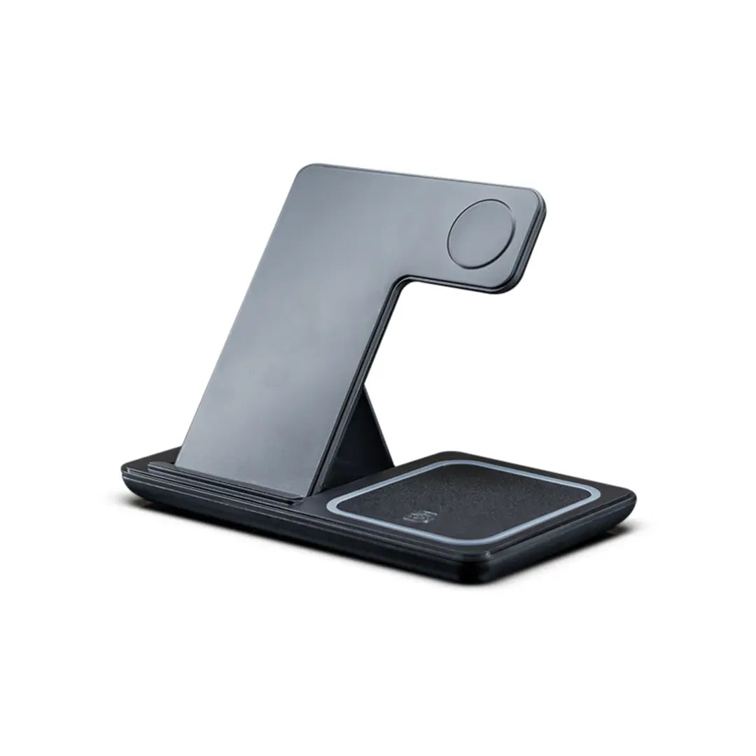 3-in-1 Wireless Charging Station with LightUp Logo - Black Foldable Design