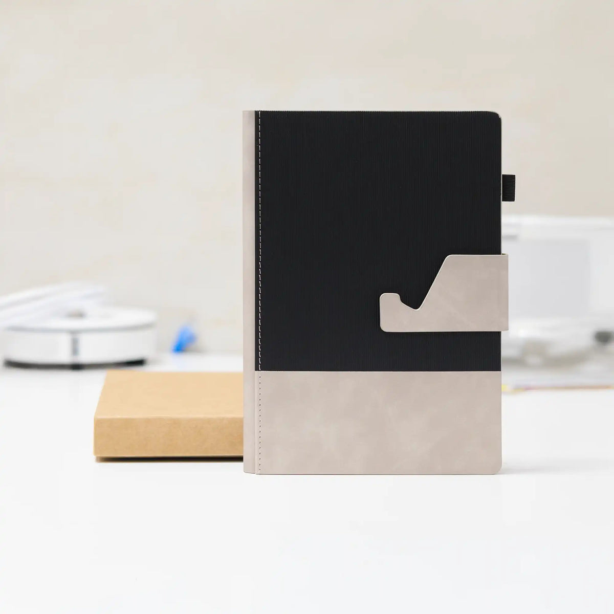 Dual Tone A5 Black Notebook with Detachable Mobile Stand