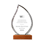 Leaf Shaped Crystal Trophy With Wooden Base